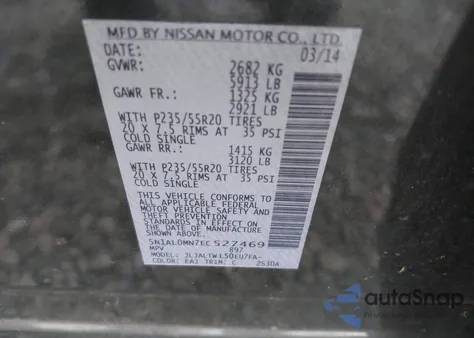 2014 Infiniti Qx60 z USA, uszkodzony, nr VIN 5N1AL0MN7EC527469